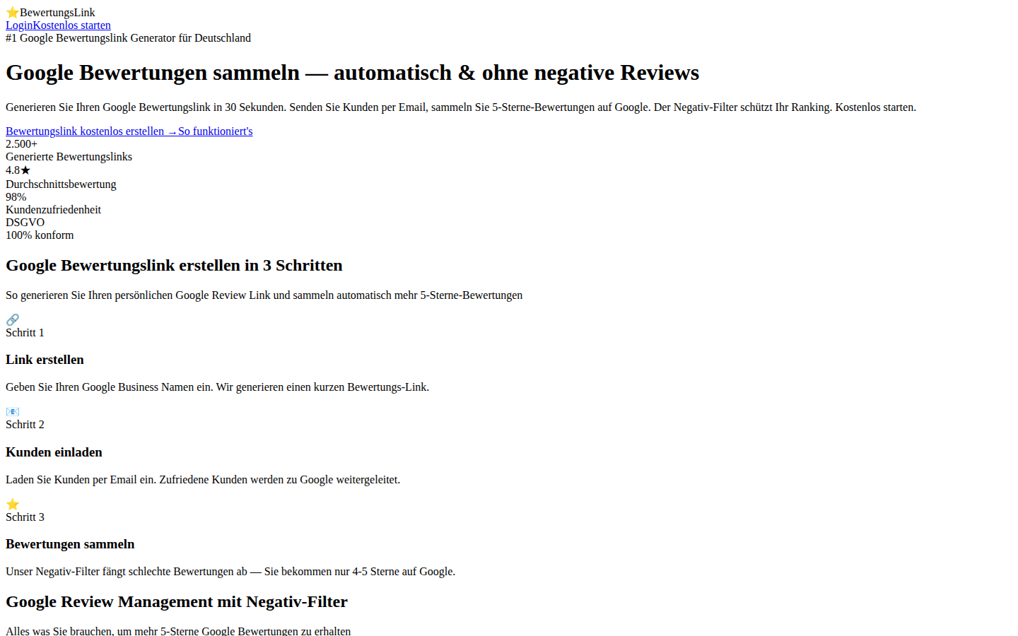 Screenshot Bewertungslink